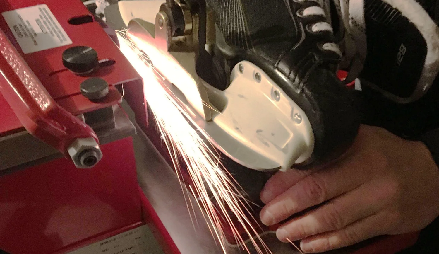 Skate sharpening station in the Miami Ice Pro Shop